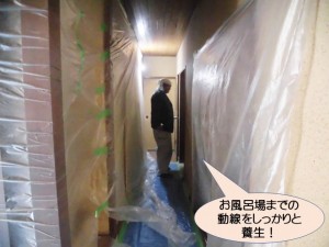 お風呂場までの動線をしっかりと養生